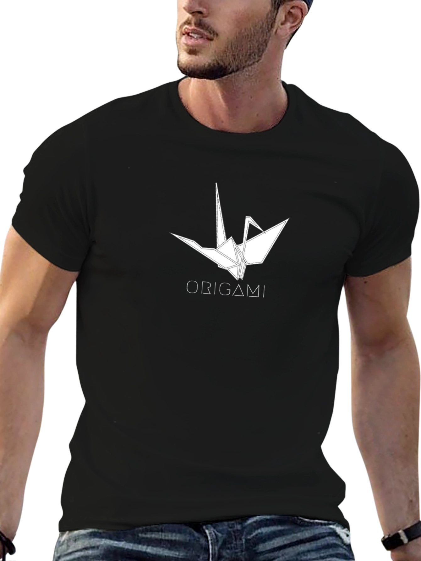Origami Crane Graphic Black T-Shirt