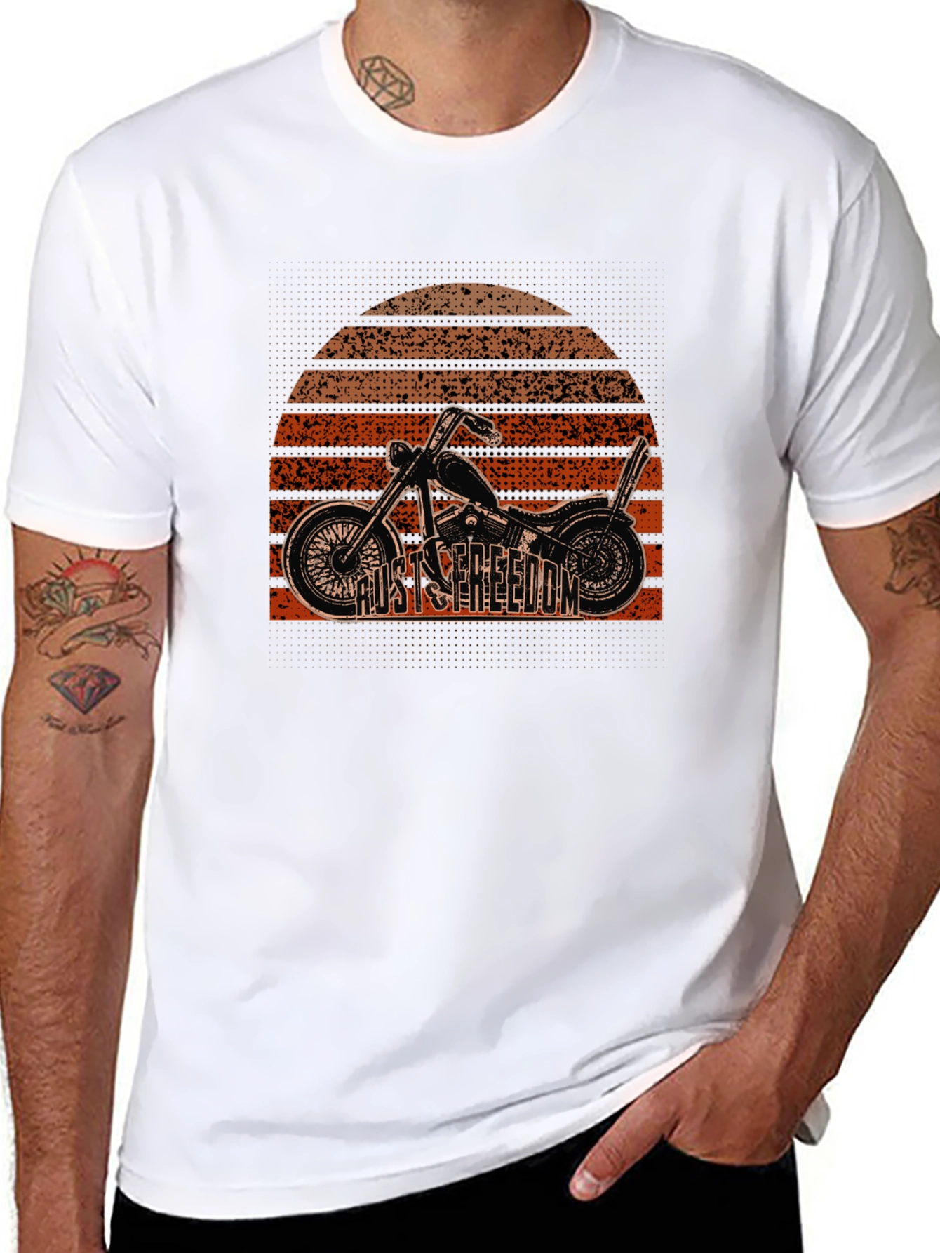 Rust Freedom Graphic Tee - Motorcycle Sunset Design