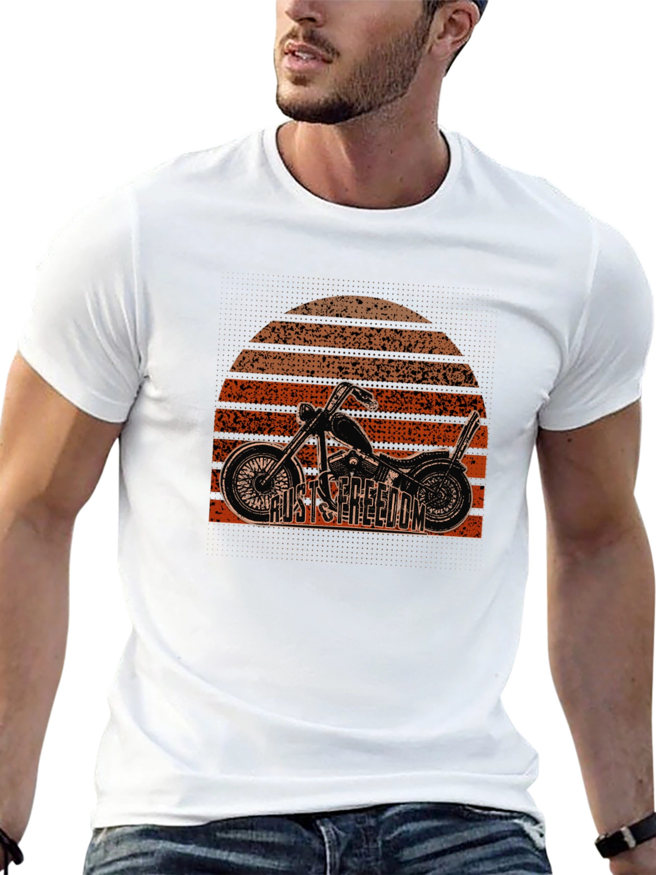 Rust Freedom Graphic Tee - Motorcycle Sunset Design