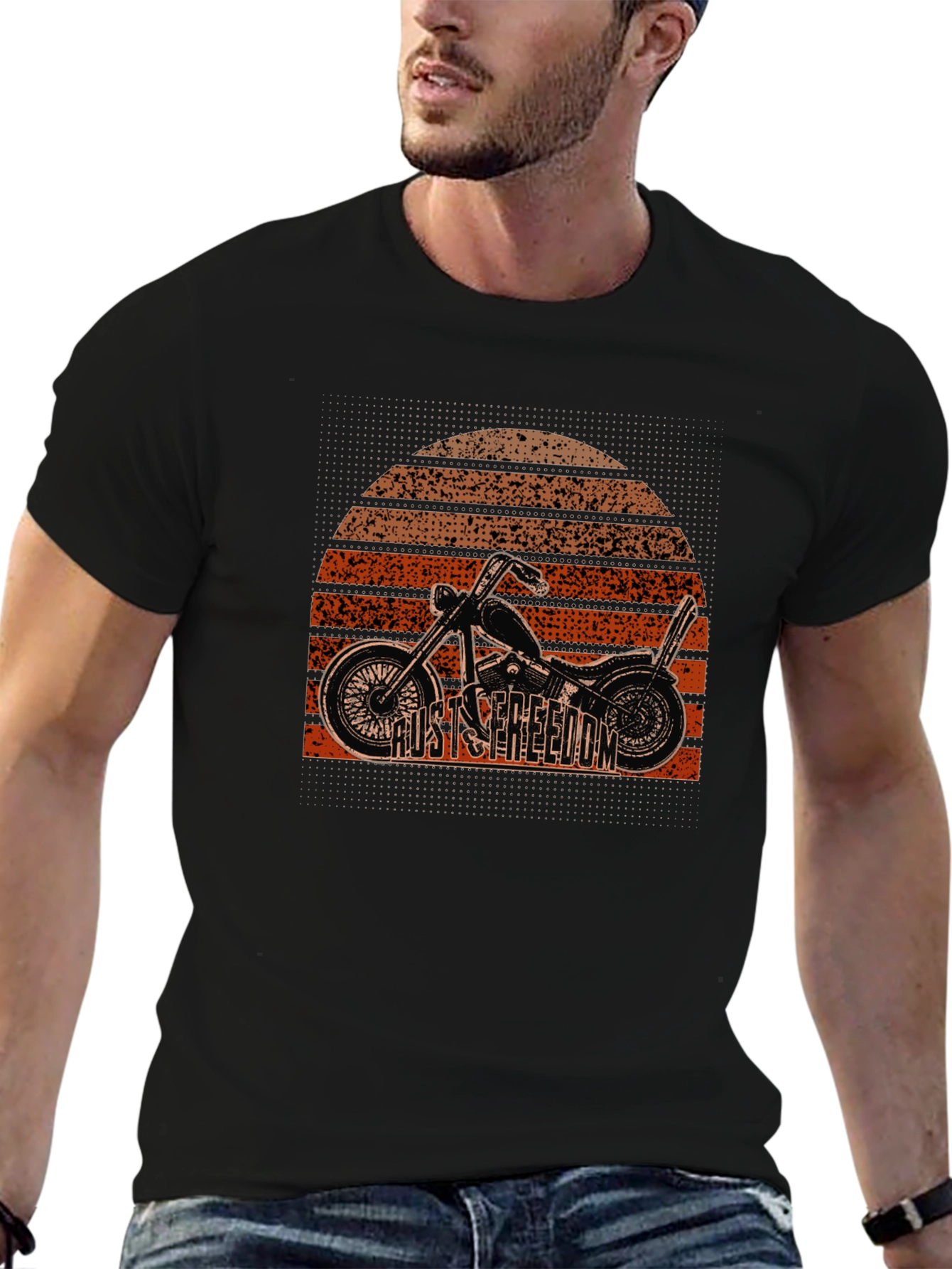 Rust Freedom Graphic Tee - Motorcycle Sunset Design