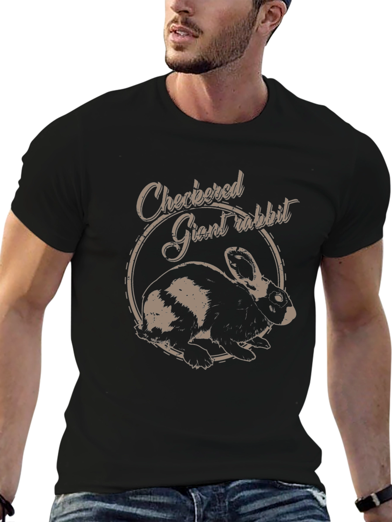 Checkered Giant Rabbit Graphic T-Shirt