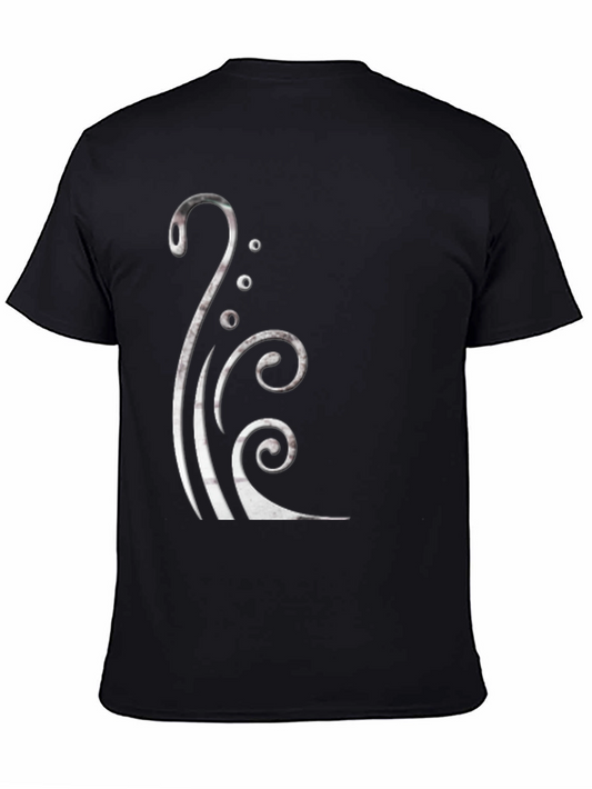 Black Graphic Tee with Silver Swirl Design