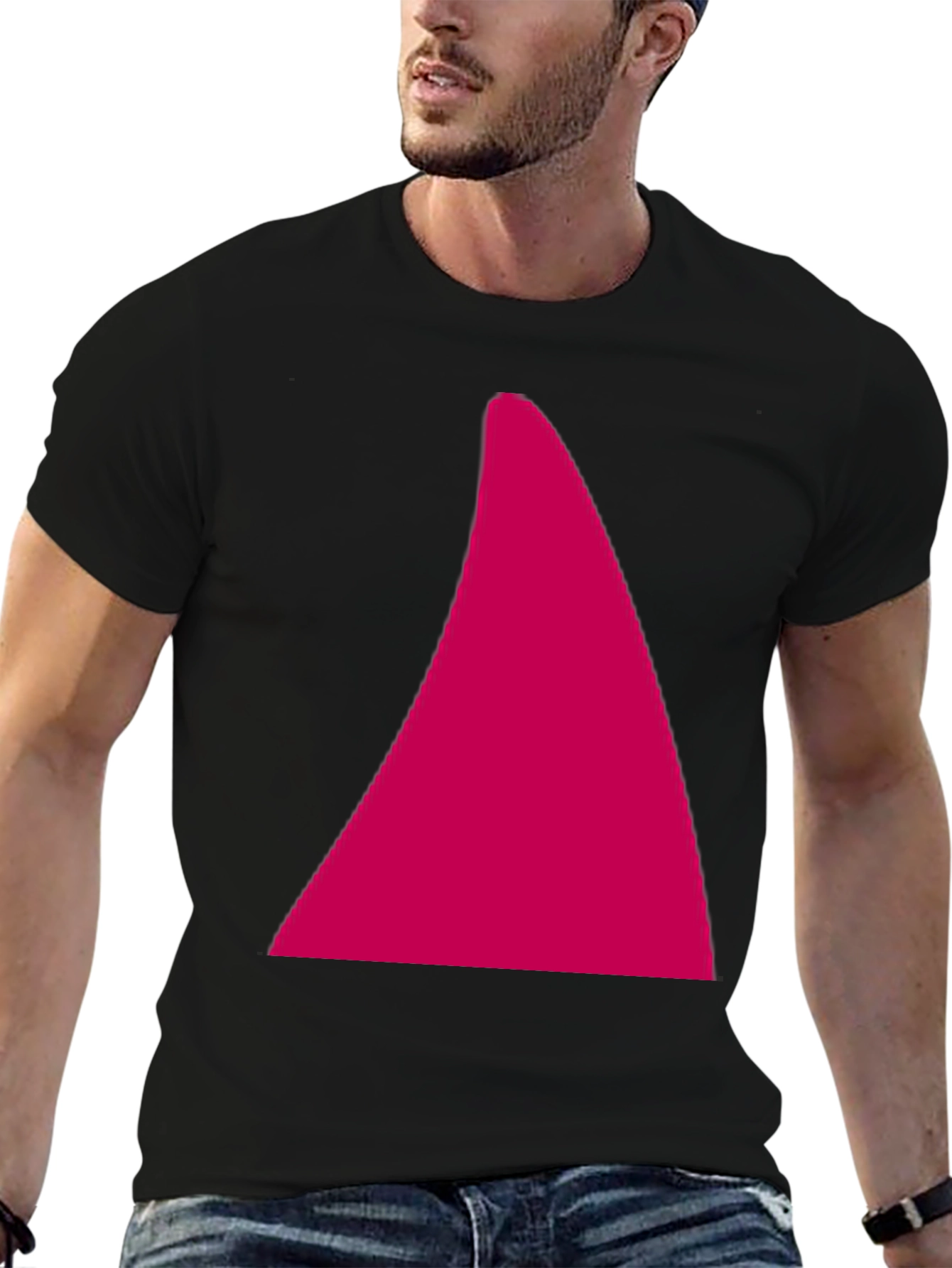 Geometric Triangle Graphic Tee - Casual Black Cotton T-Shirt