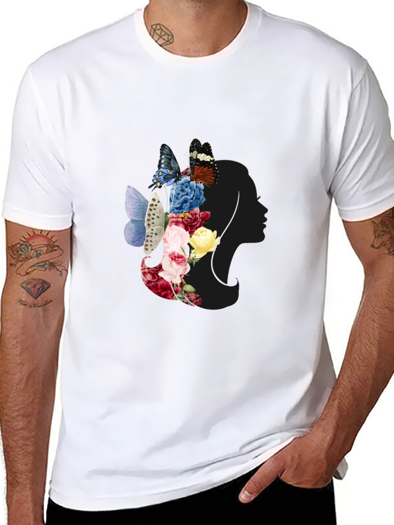 Floral Butterfly Woman Silhouette Graphic Tee