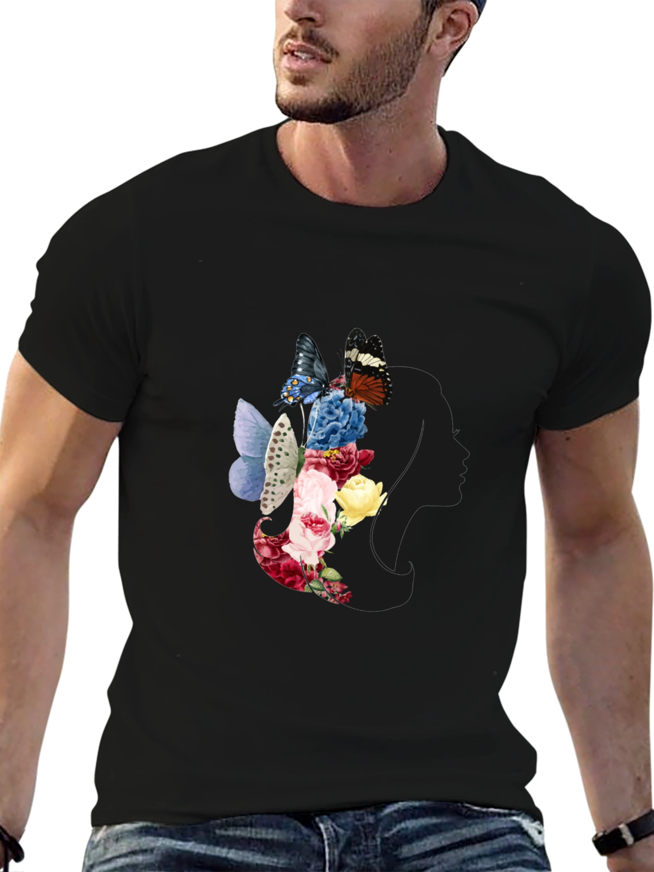 Floral Butterfly Woman Silhouette Graphic Tee
