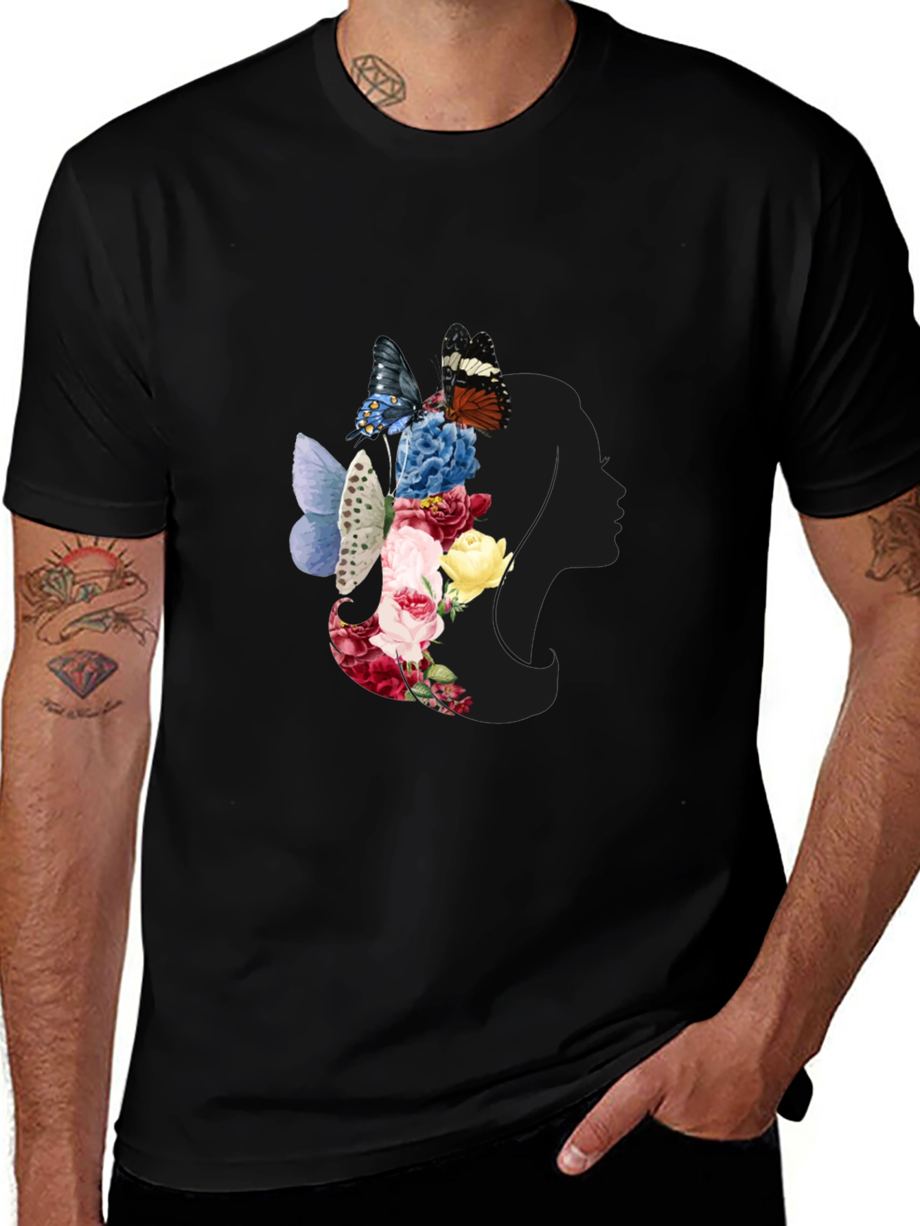 Floral Butterfly Woman Silhouette Graphic Tee