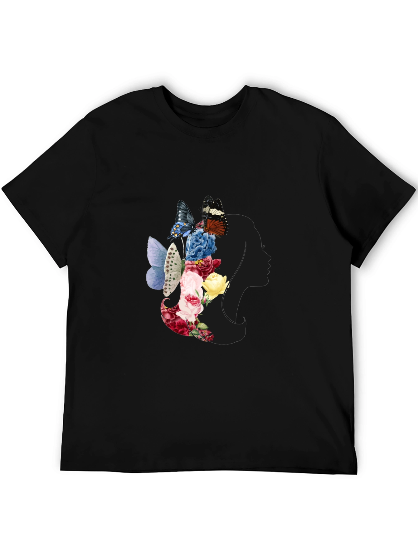 Floral Butterfly Woman Silhouette Graphic Tee