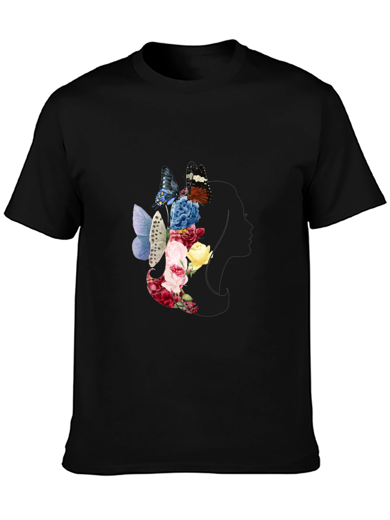 Floral Butterfly Woman Silhouette Graphic Tee