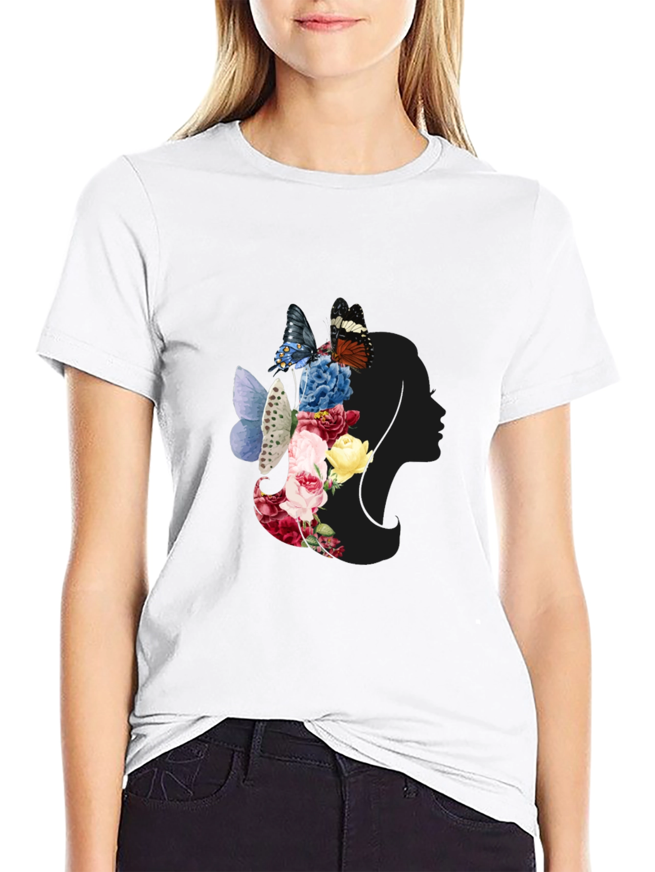 Floral Butterfly Woman Silhouette Graphic Tee
