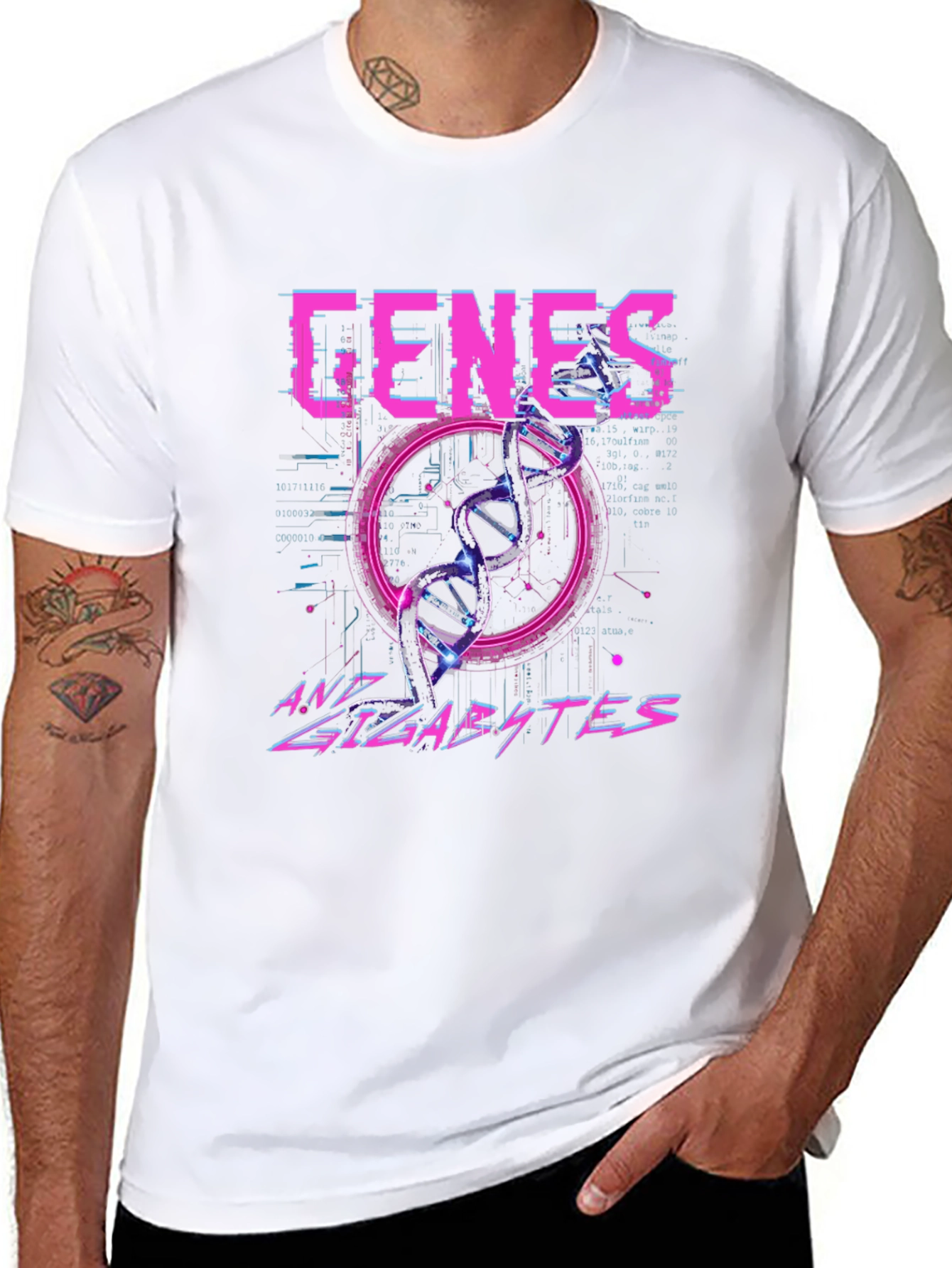 Genes and Gigabytes Graphic T-Shirt - Sci-Fi Style