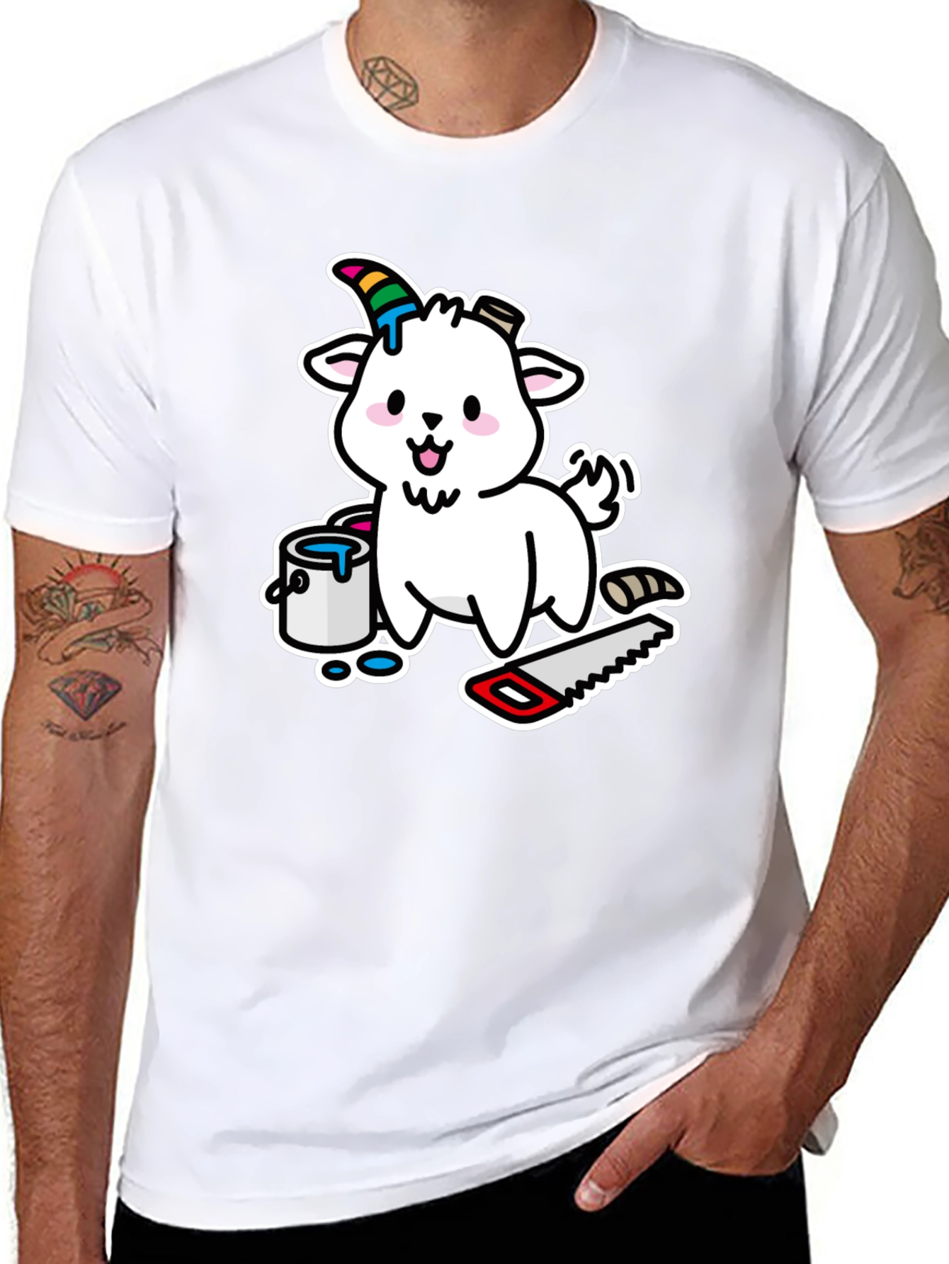 Goat DIY T-Shirt: Cartoon Goat with Paint and Saw