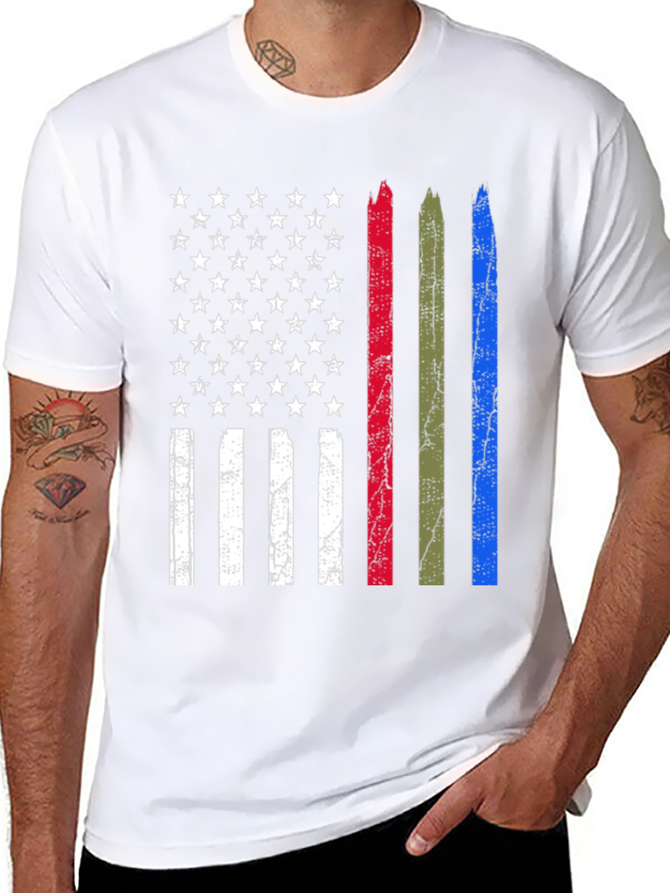 Distressed American Flag Thin Line Support T-Shirt