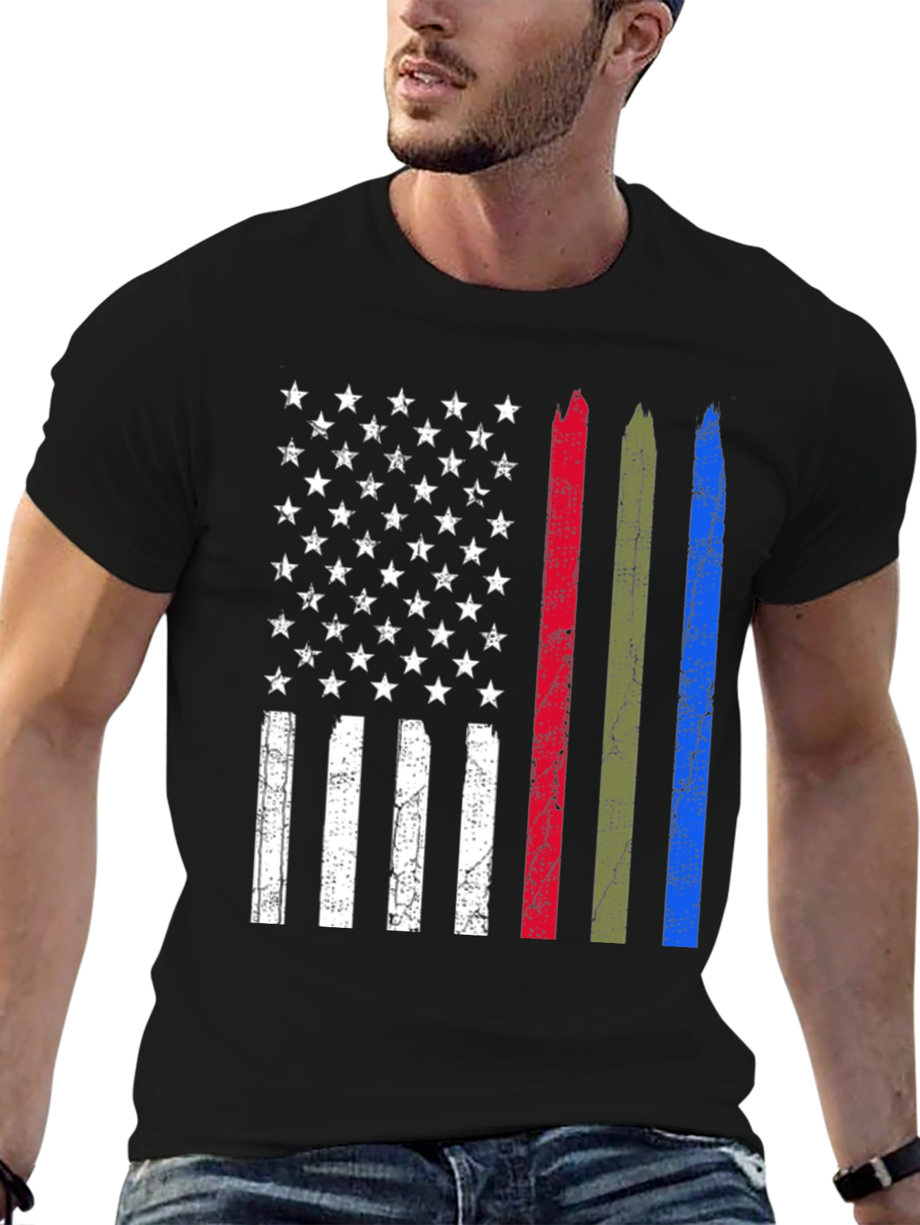 Distressed American Flag Thin Line Support T-Shirt