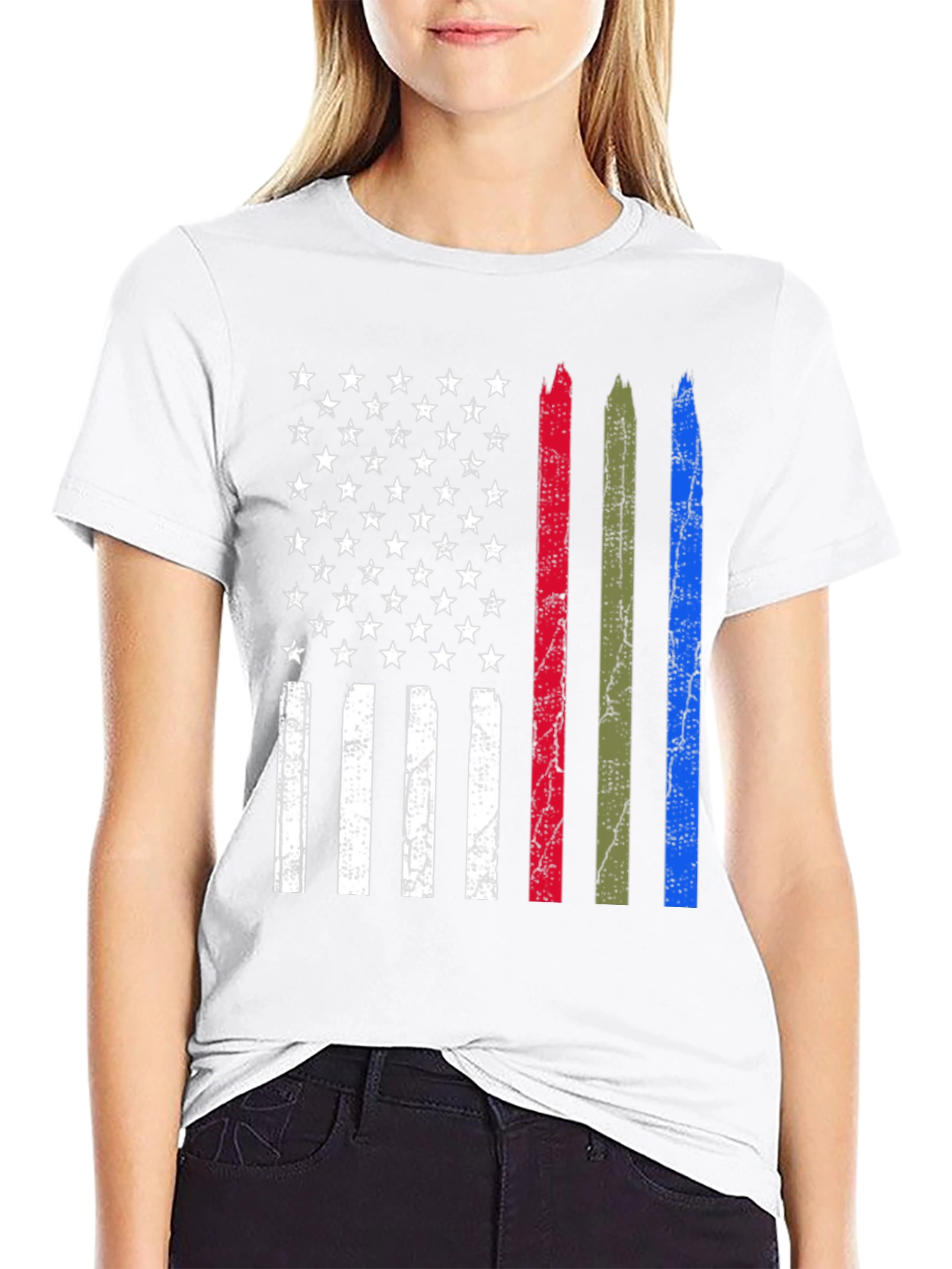Distressed American Flag Thin Line Support T-Shirt