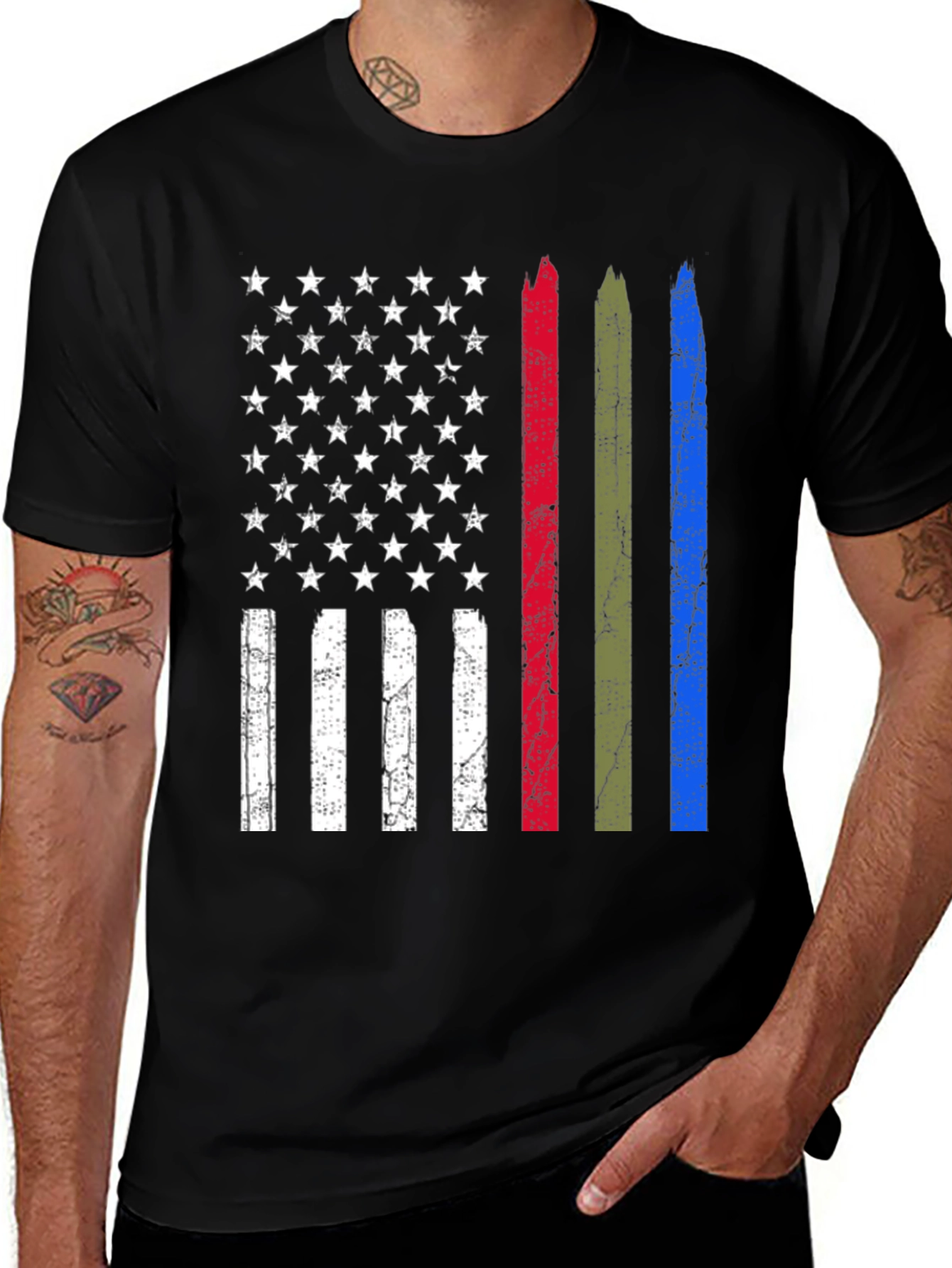 Distressed American Flag Thin Line Support T-Shirt