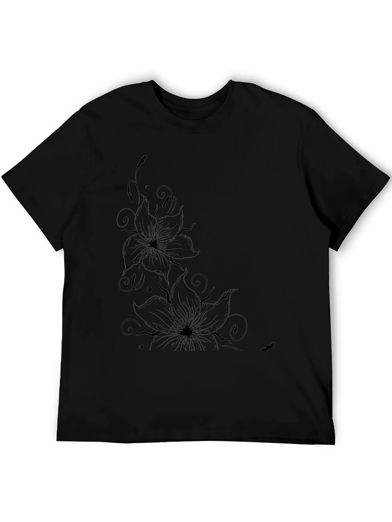 Black Floral Graphic Tee - Stylish Mens T-Shirt