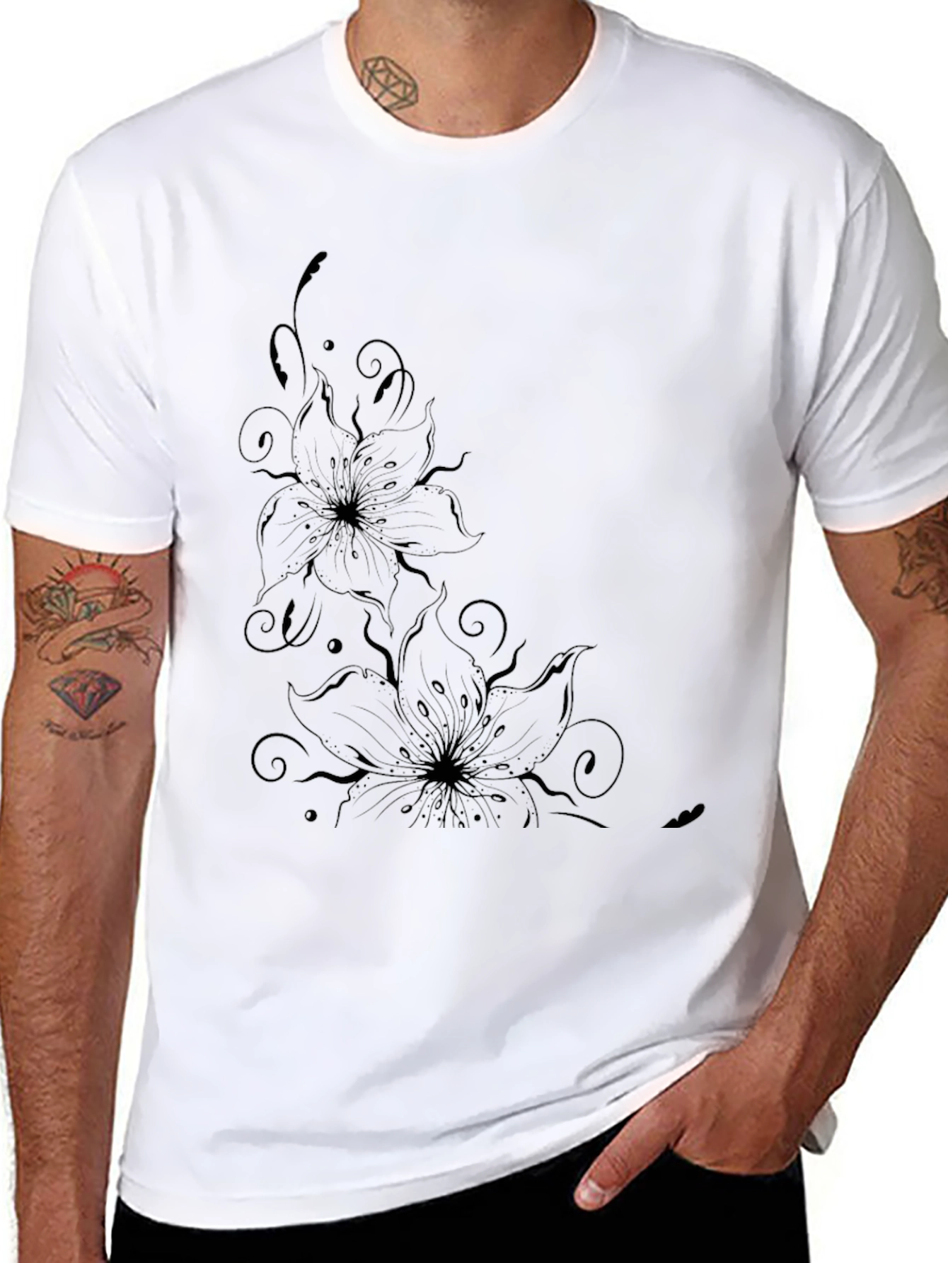 Black Floral Graphic Tee - Stylish Mens T-Shirt