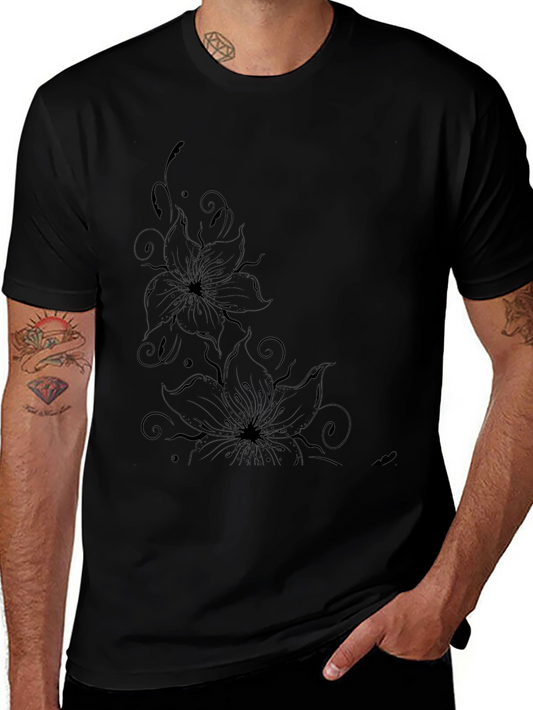 Black Floral Graphic Tee - Stylish Mens T-Shirt
