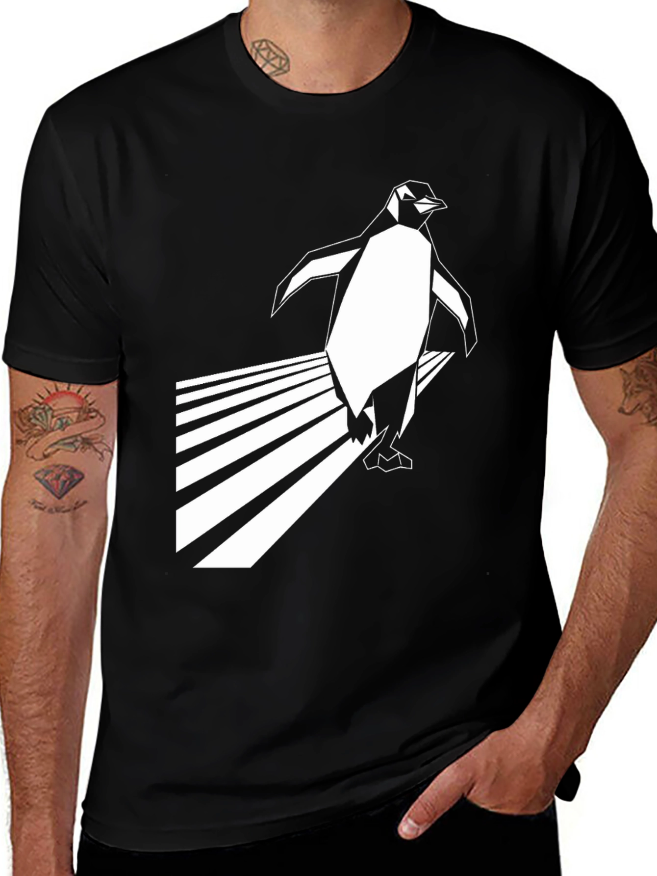 Geometric Penguin Black T-Shirt