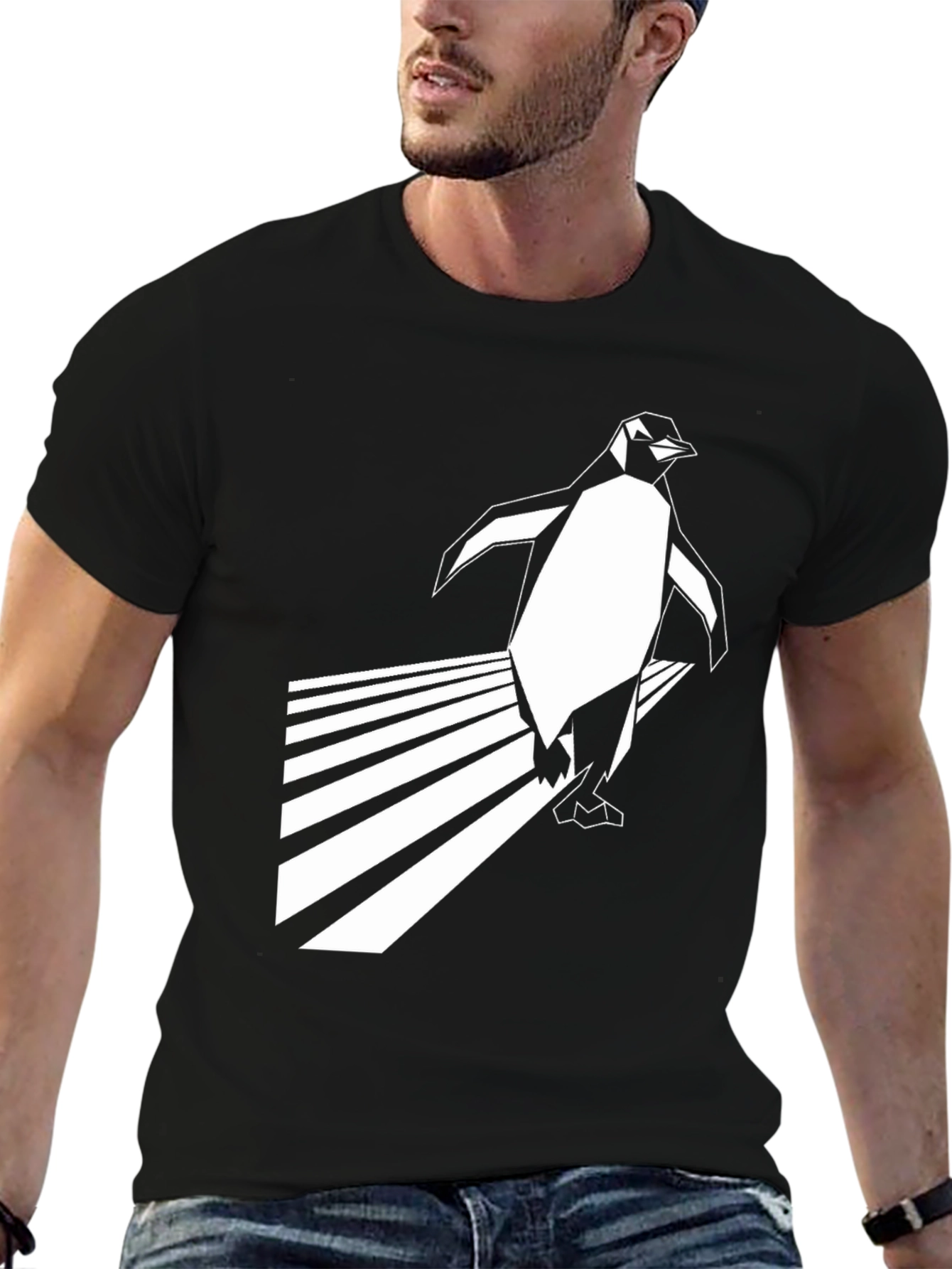 Geometric Penguin Black T-Shirt
