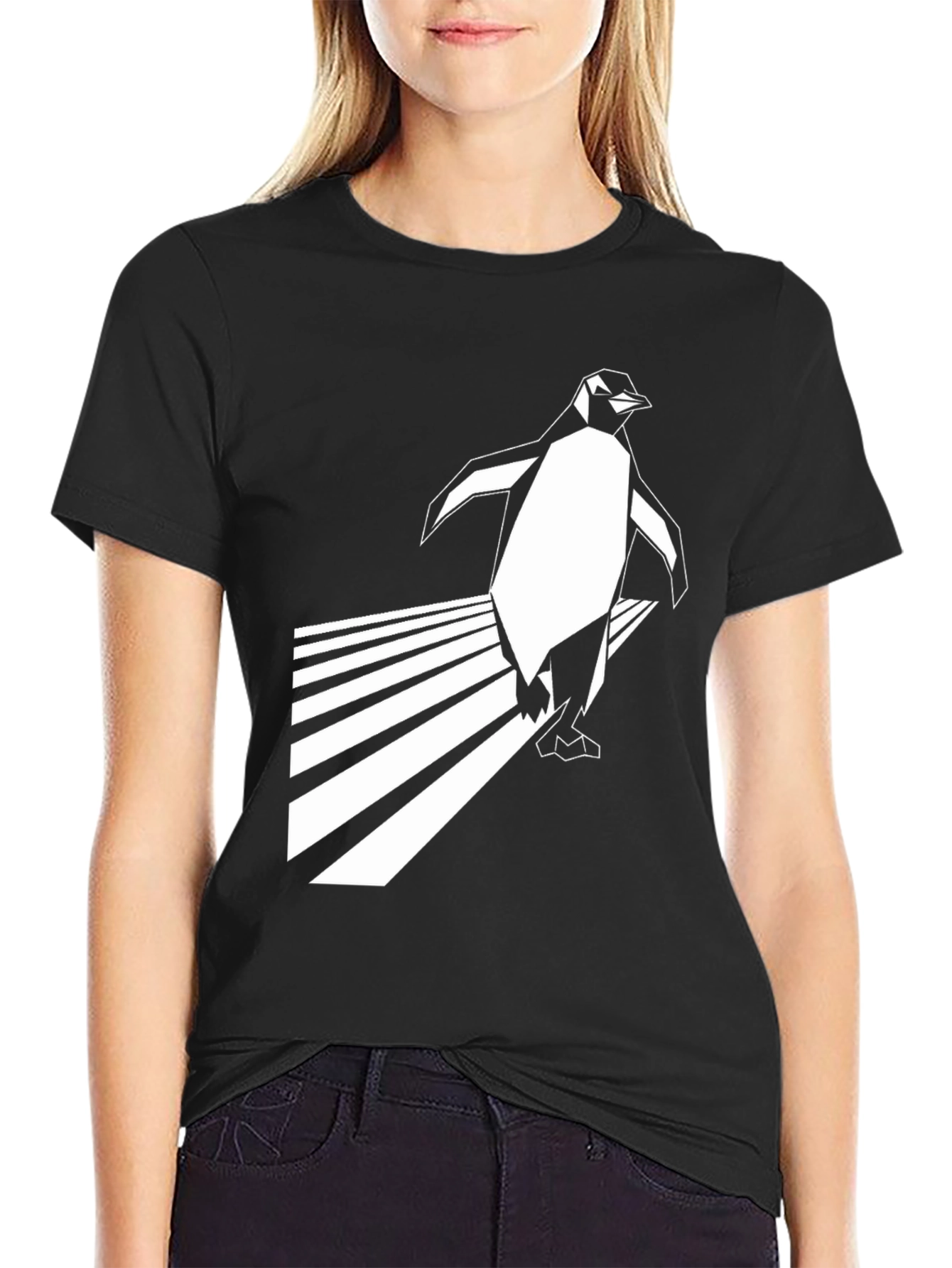 Geometric Penguin Black T-Shirt