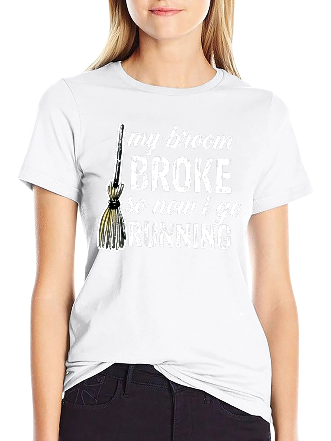 Broom Broke Running T-Shirt - Funny Halloween Tee