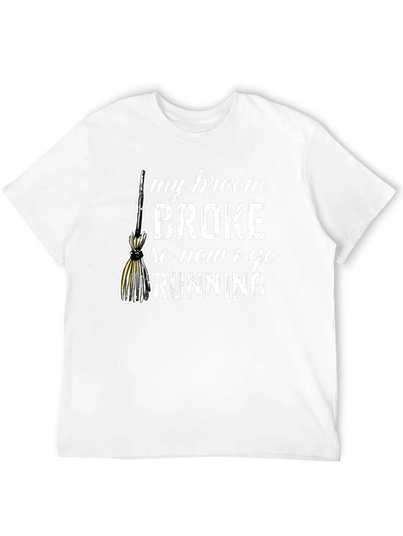 Broom Broke Running T-Shirt - Funny Halloween Tee