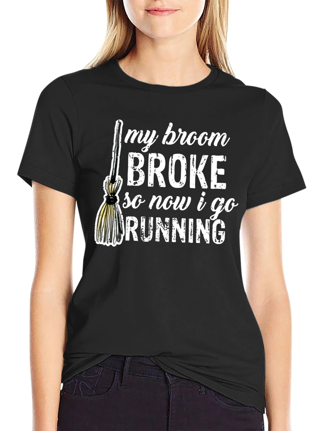 Broom Broke Running T-Shirt - Funny Halloween Tee