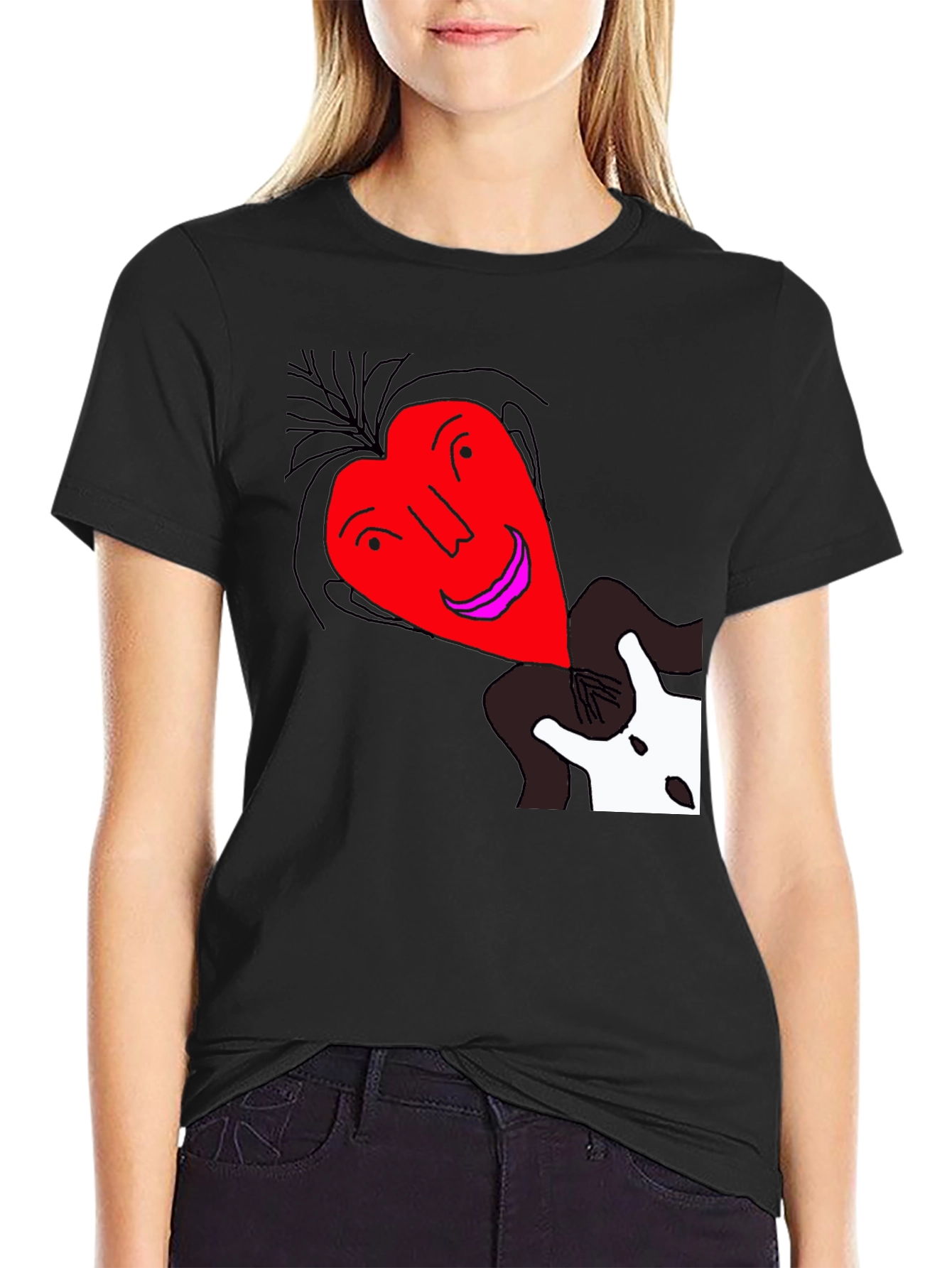 Unique Heart Face Graphic Black T-Shirt