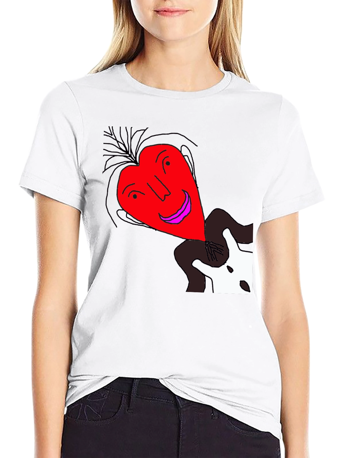 Unique Heart Face Graphic Black T-Shirt
