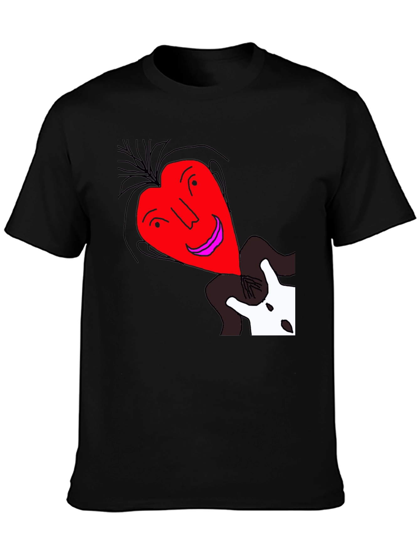 Unique Heart Face Graphic Black T-Shirt