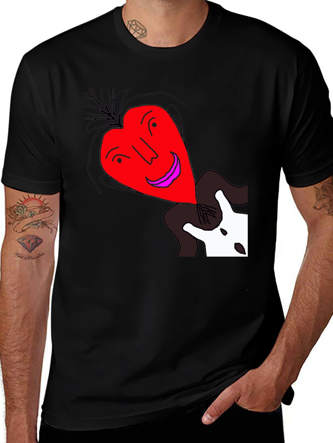 Unique Heart Face Graphic Black T-Shirt
