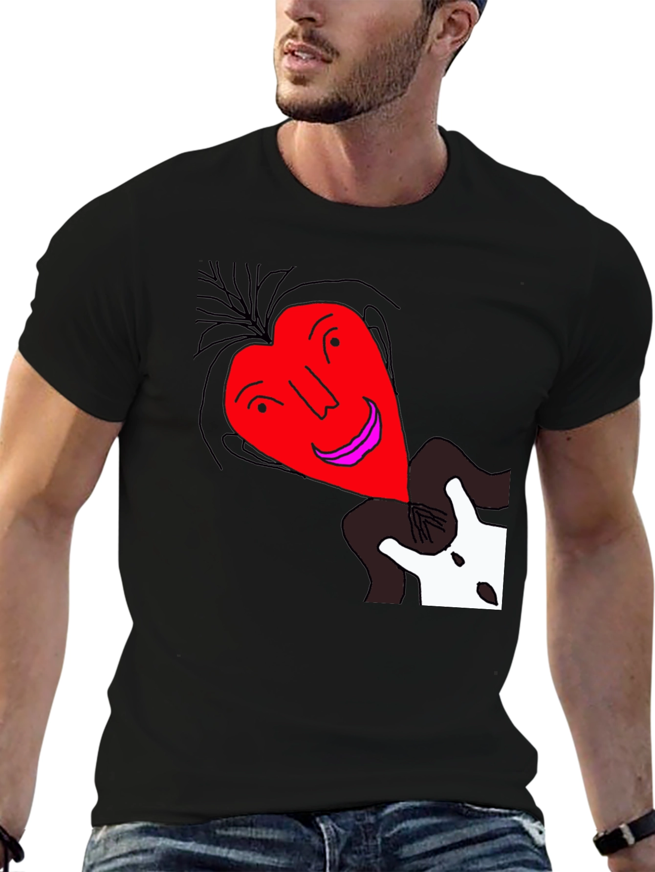 Unique Heart Face Graphic Black T-Shirt