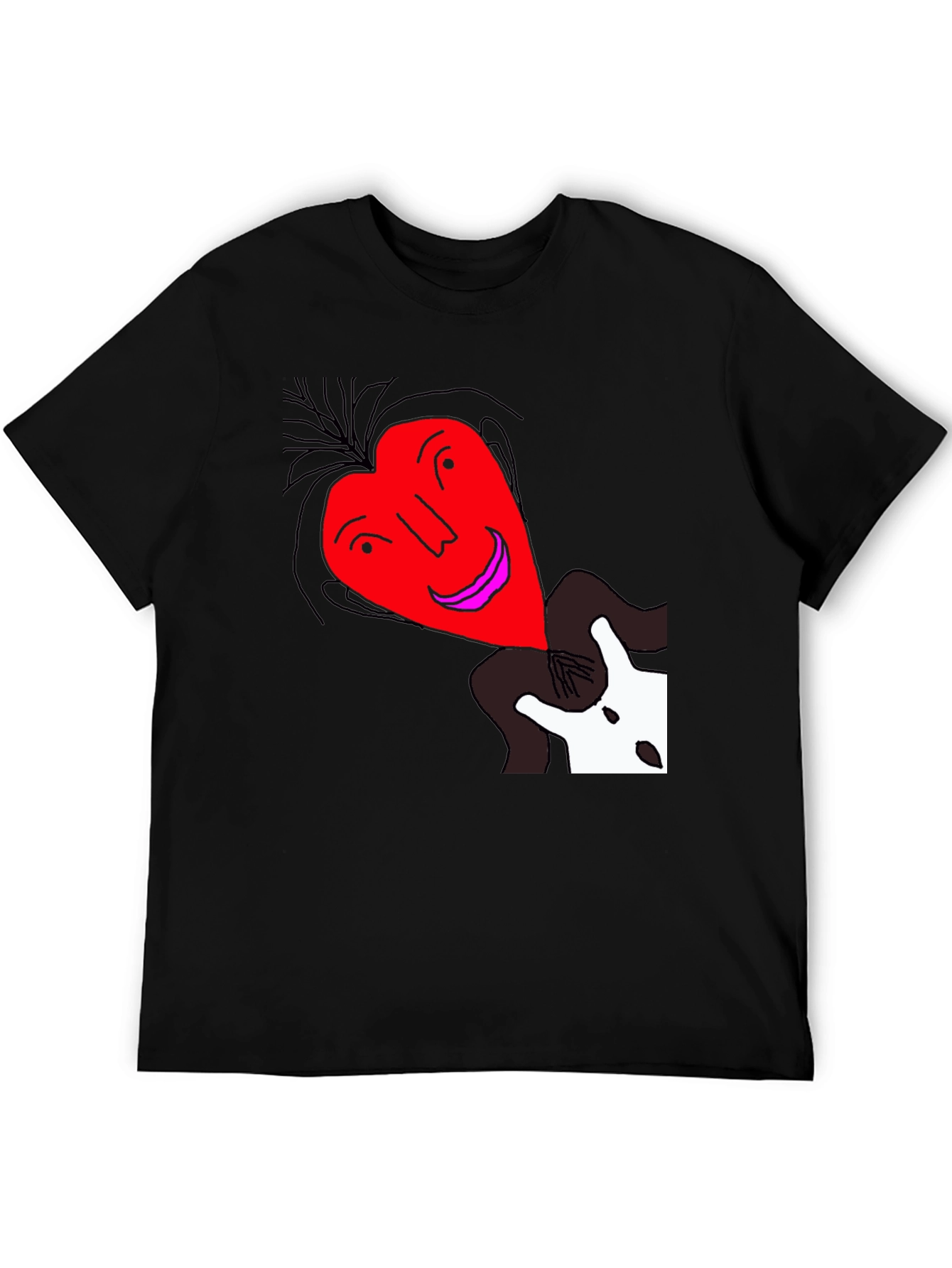 Unique Heart Face Graphic Black T-Shirt