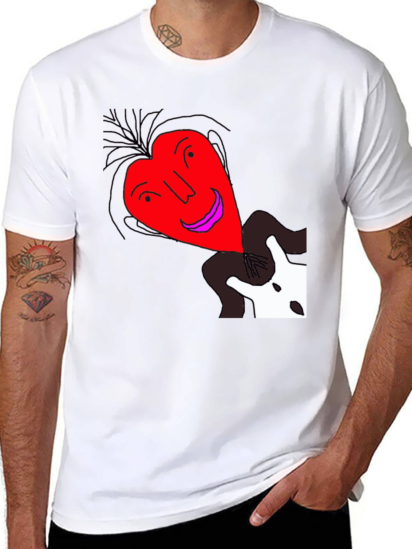 Unique Heart Face Graphic Black T-Shirt