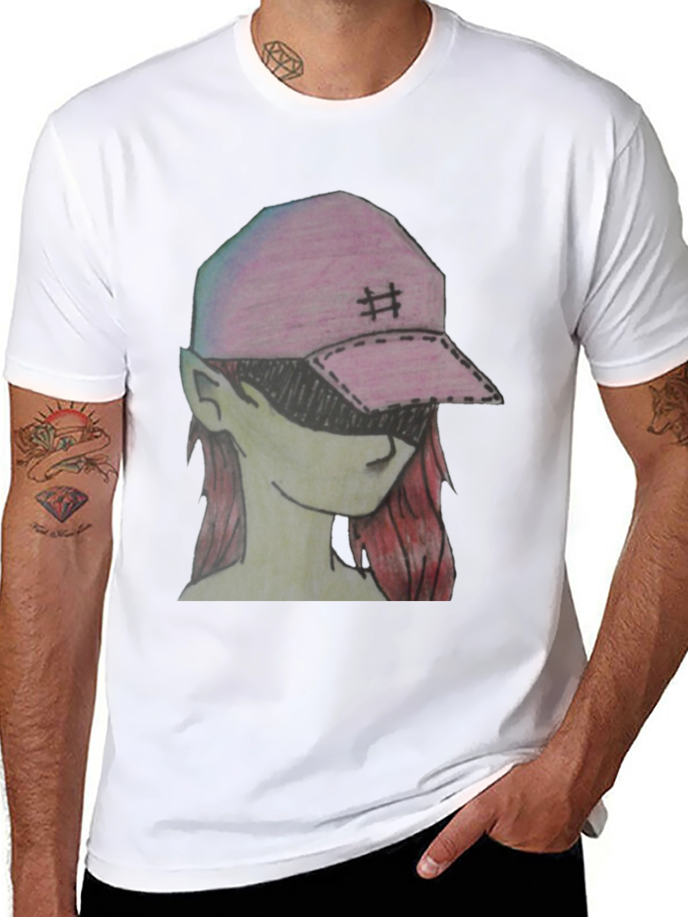 Graphic Tee - Manga Style Pink Cap Girl T-Shirt