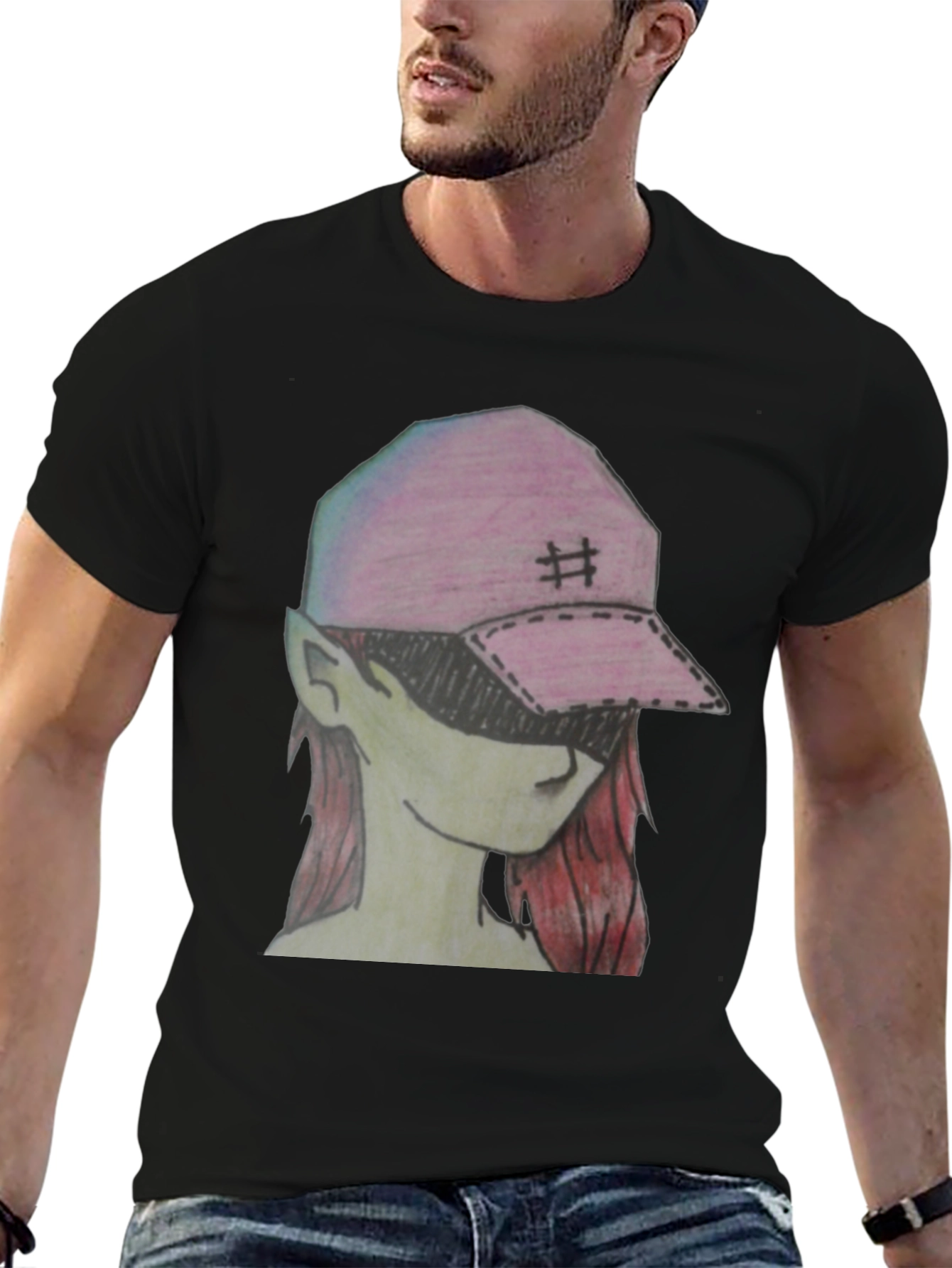 Graphic Tee - Manga Style Pink Cap Girl T-Shirt