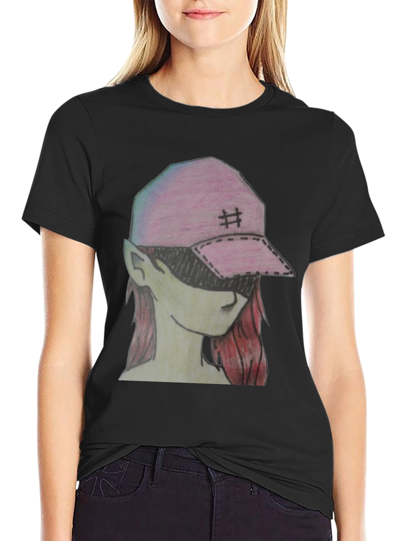 Graphic Tee - Manga Style Pink Cap Girl T-Shirt