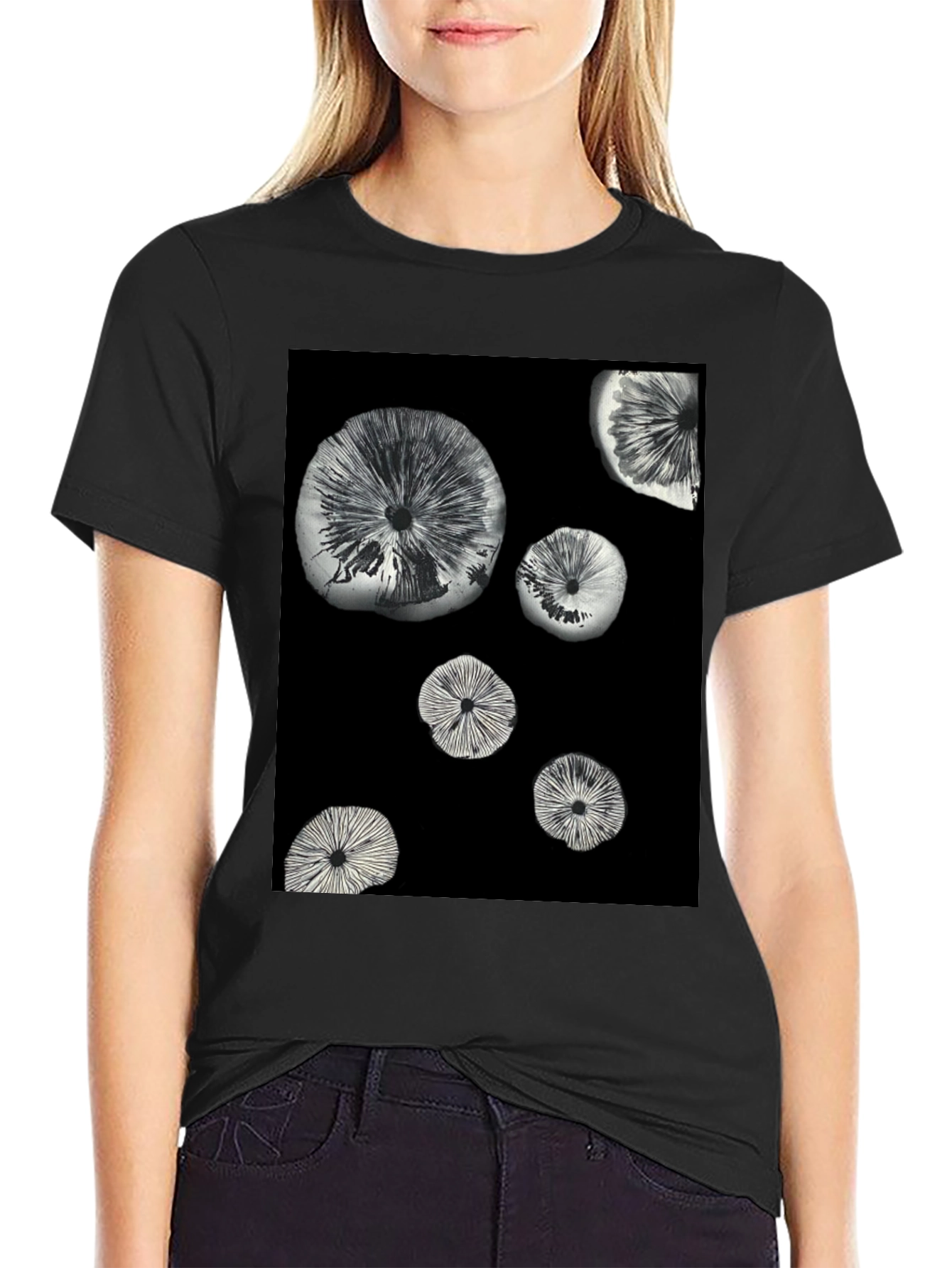 Abstract Mushroom Print Black T-Shirt