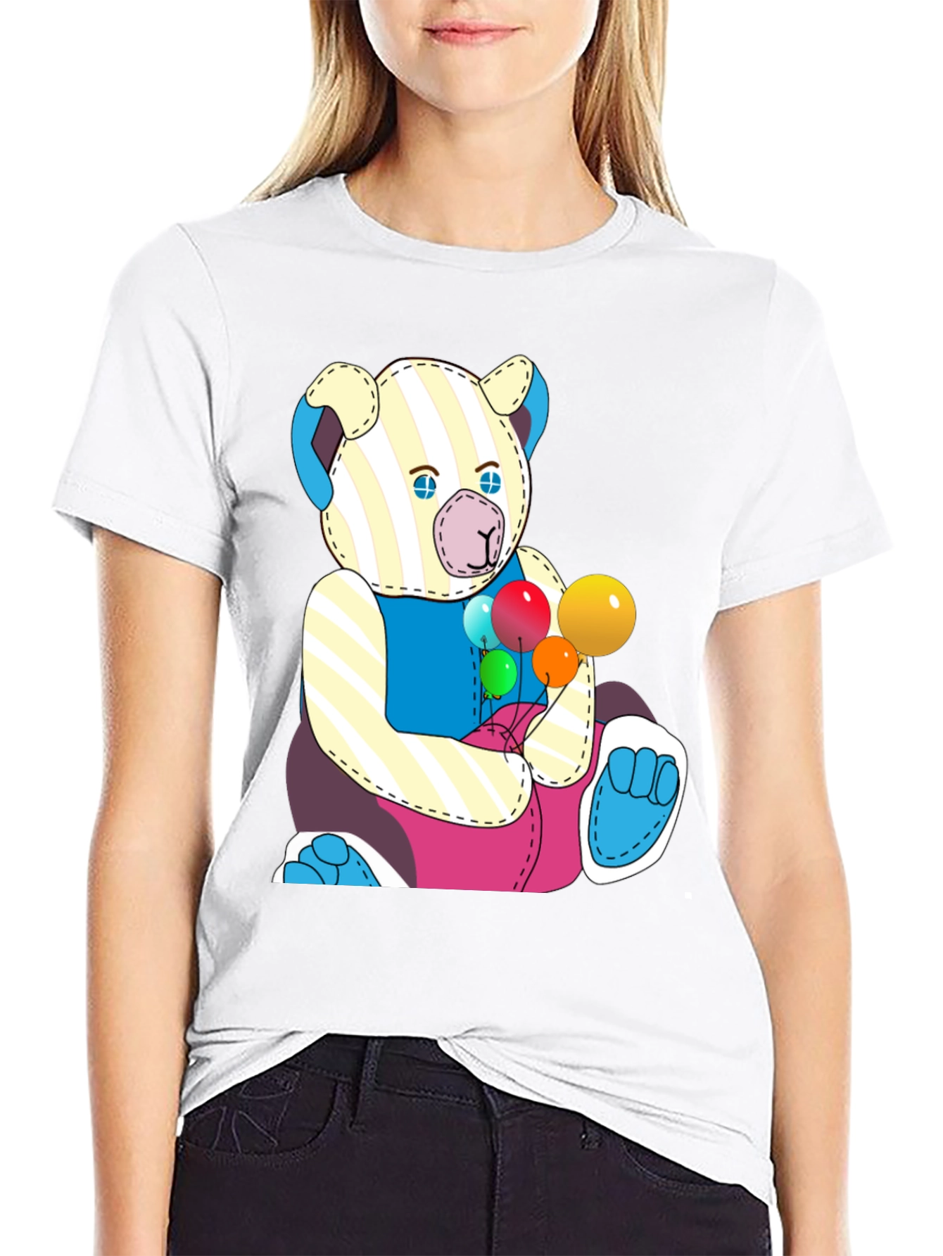 Cartoon Bear with Balloons Graphic Tee