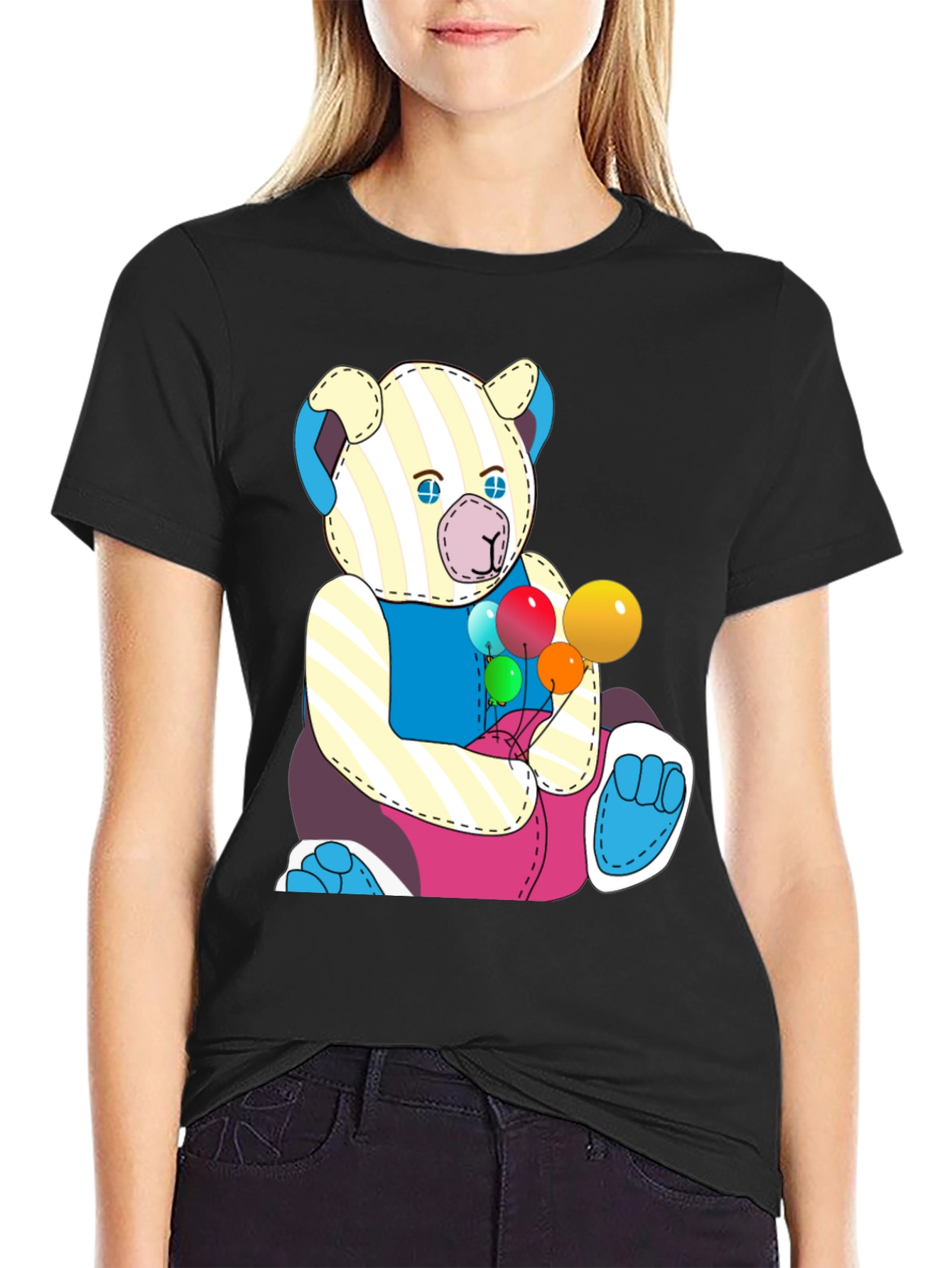 Cartoon Bear with Balloons Graphic Tee
