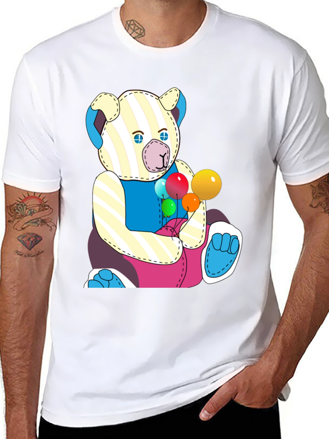 Cartoon Bear with Balloons Graphic Tee