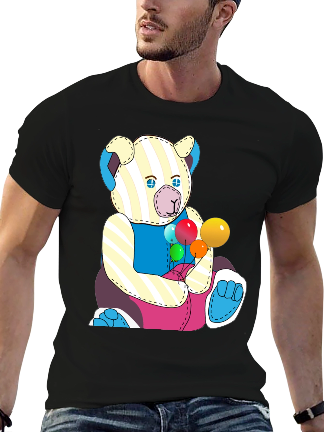 Cartoon Bear with Balloons Graphic Tee