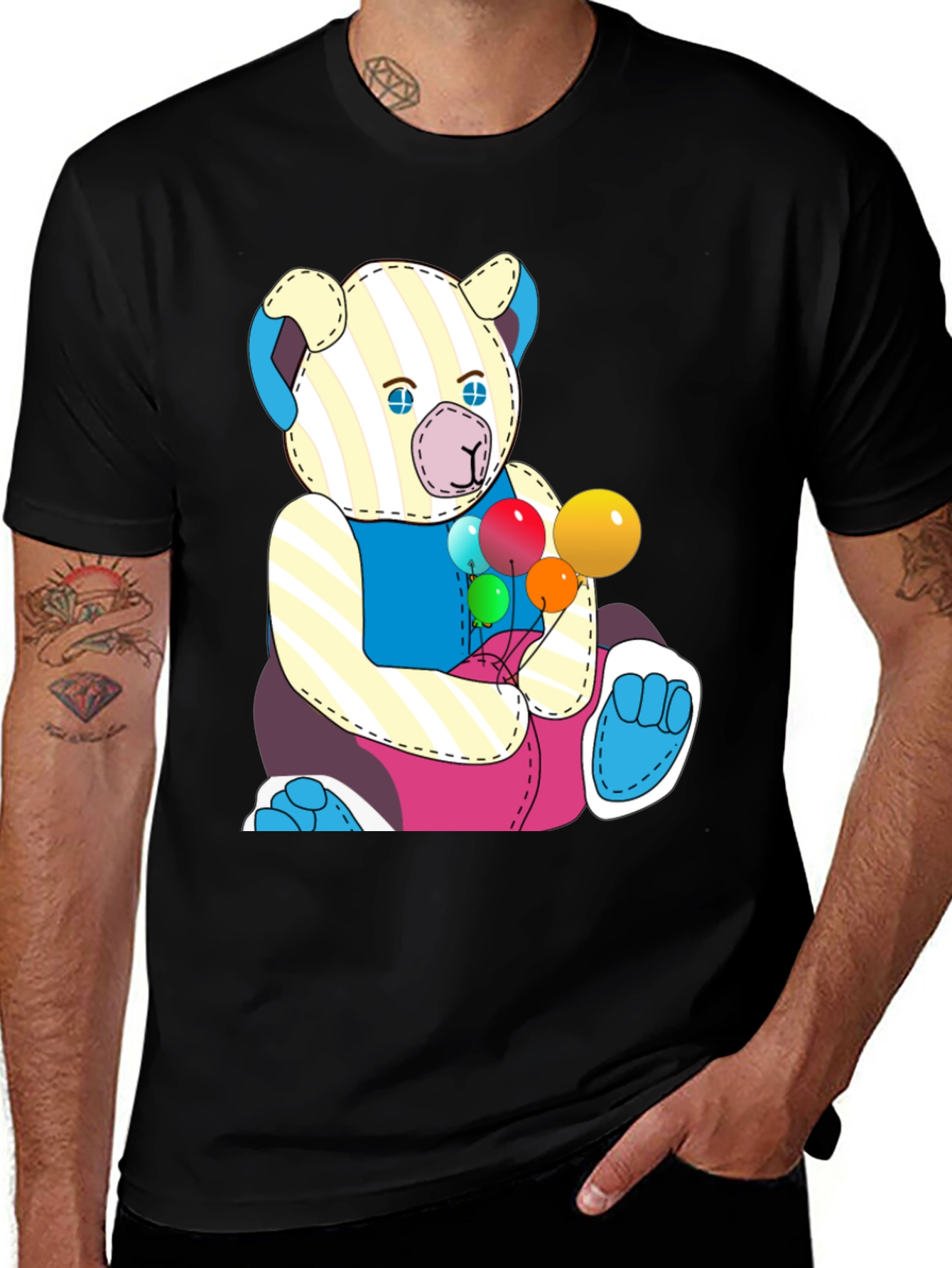 Cartoon Bear with Balloons Graphic Tee