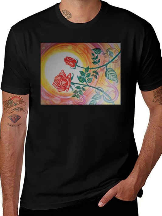 Artistic Rose Graphic Black T-Shirt