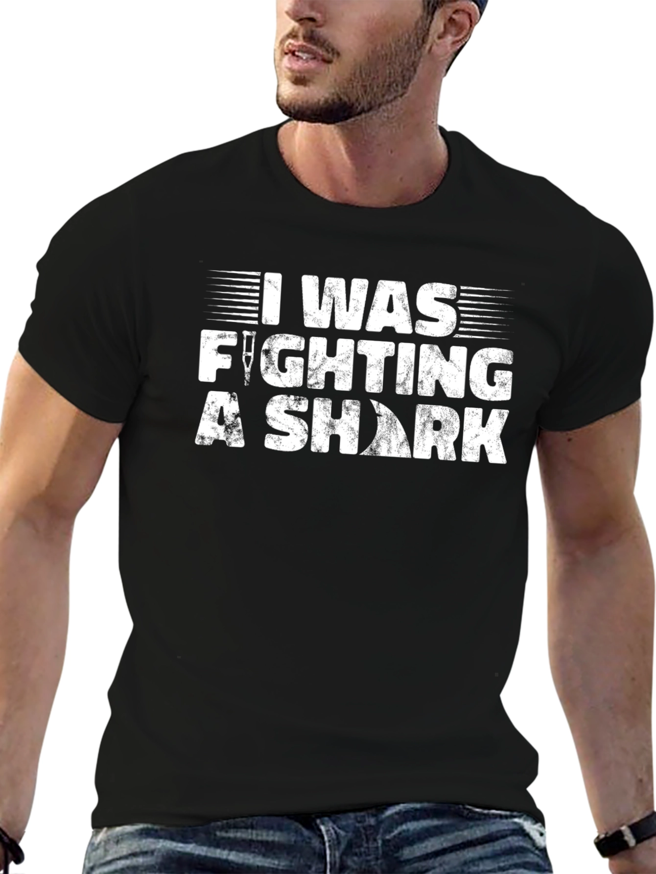 I Was Fighting a Shark Black T-Shirt