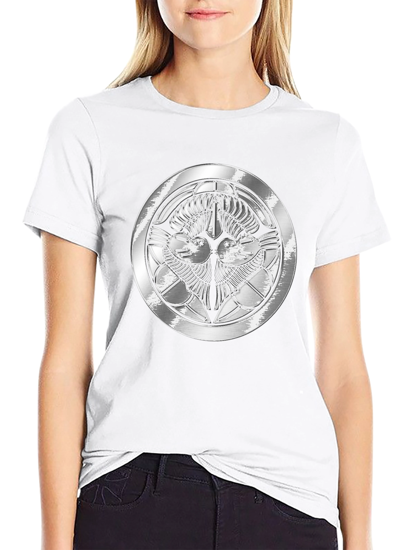 Embossed Silver Crest Black Tee