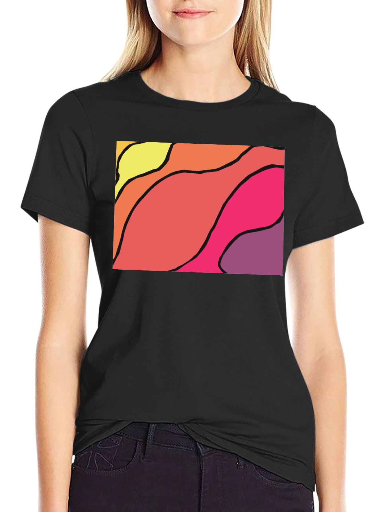 Abstract Wave Graphic Black T-Shirt