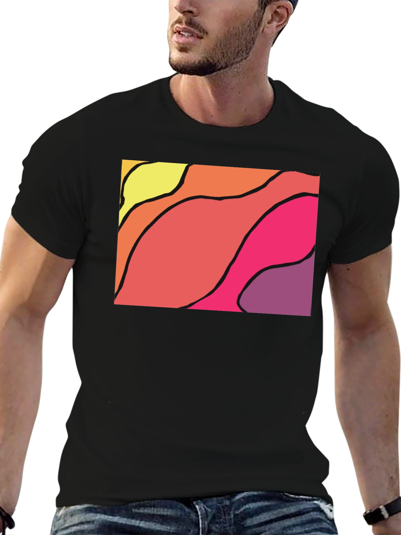Abstract Wave Graphic Black T-Shirt