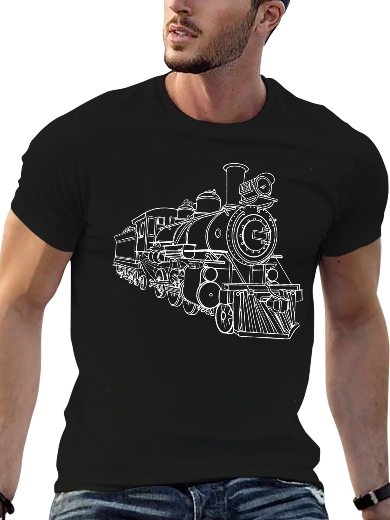 Locomotive Train Graphic Black T-Shirt